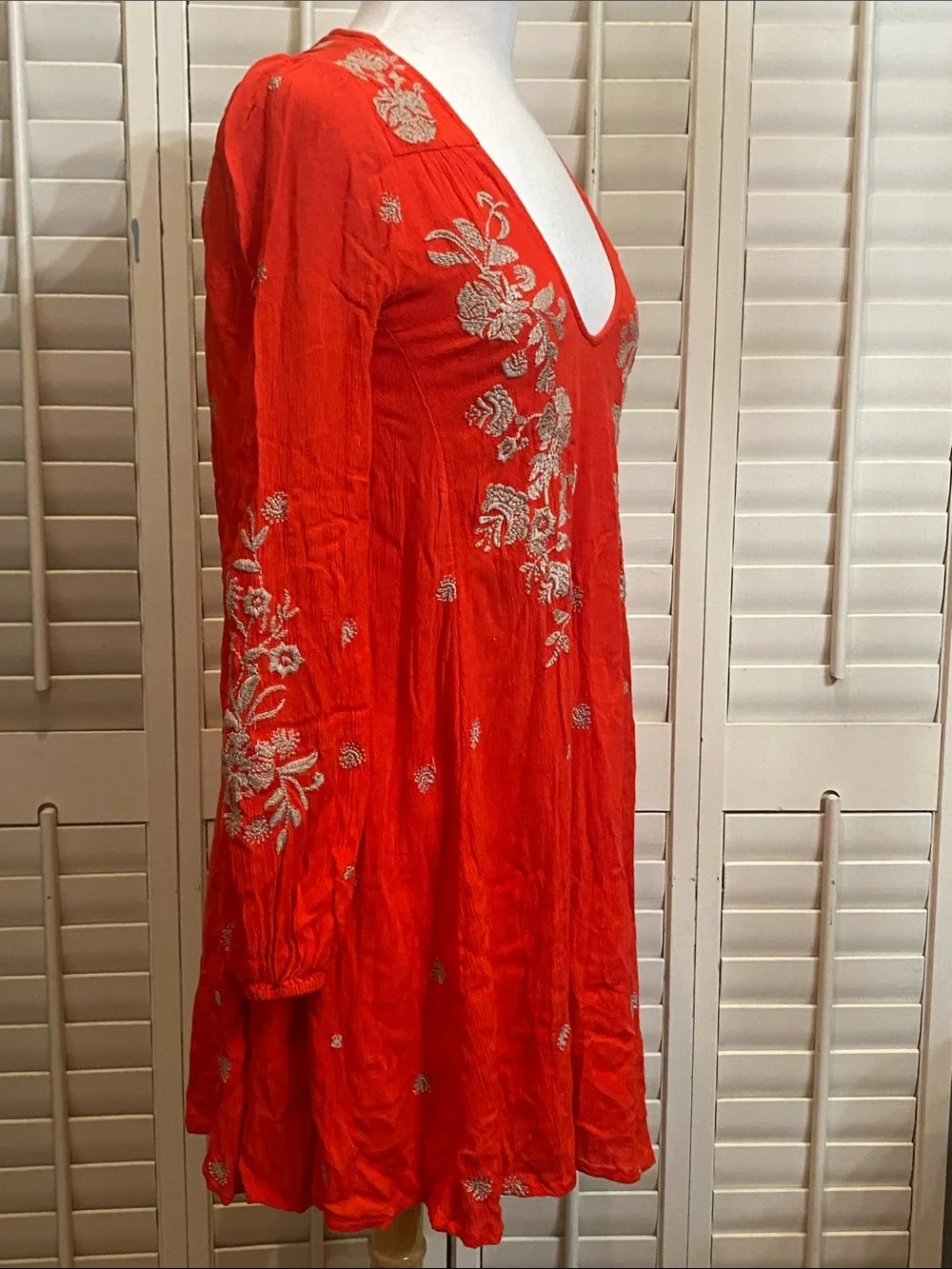 NWOT Free People Red Embroidered V-Neck Mini Dress